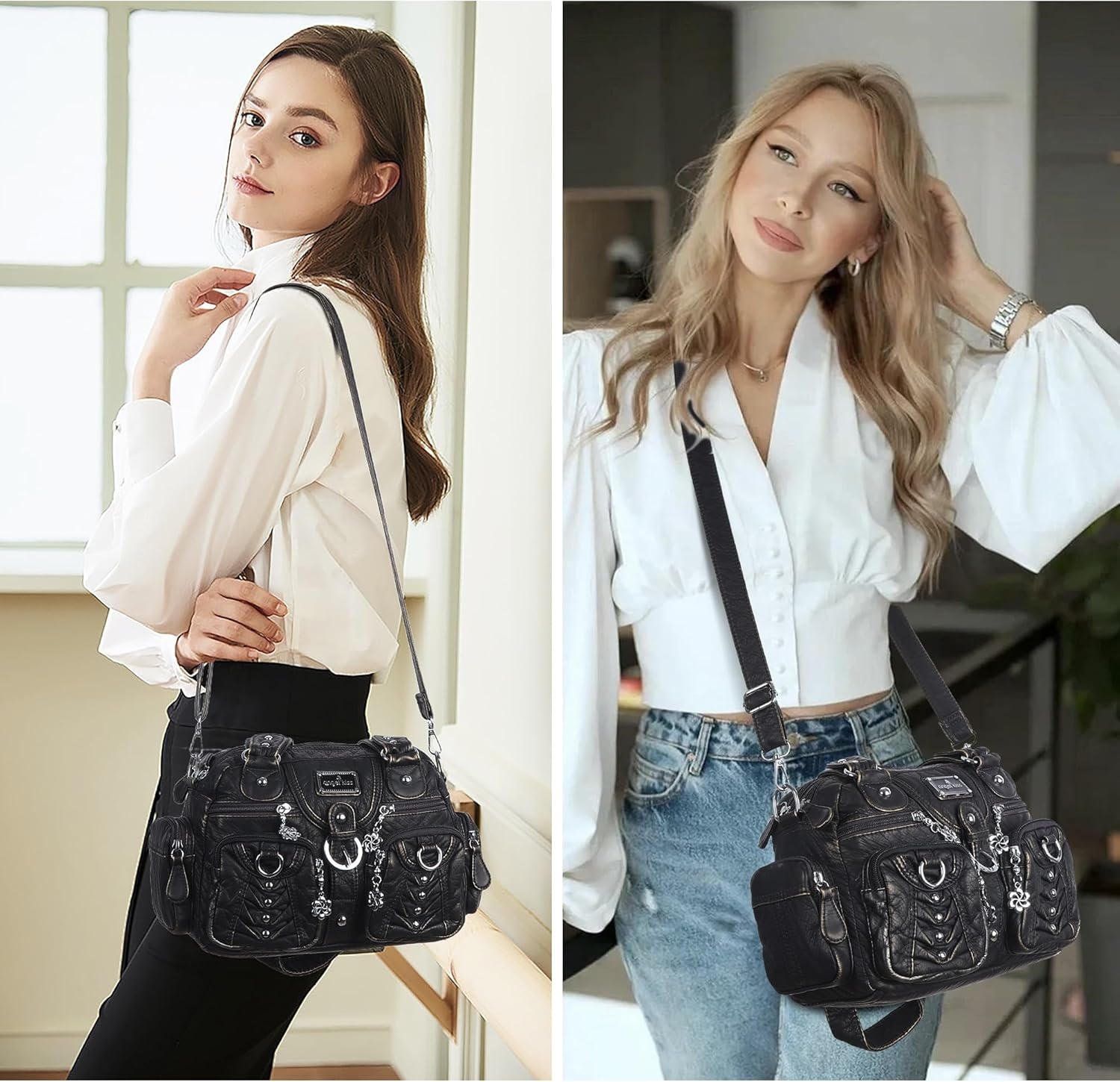 image:imageAngel Kiss Small Purse Handbag for Women Crossbody and Shoulder Bags Multipocket Soft Hobo PursesBronze
