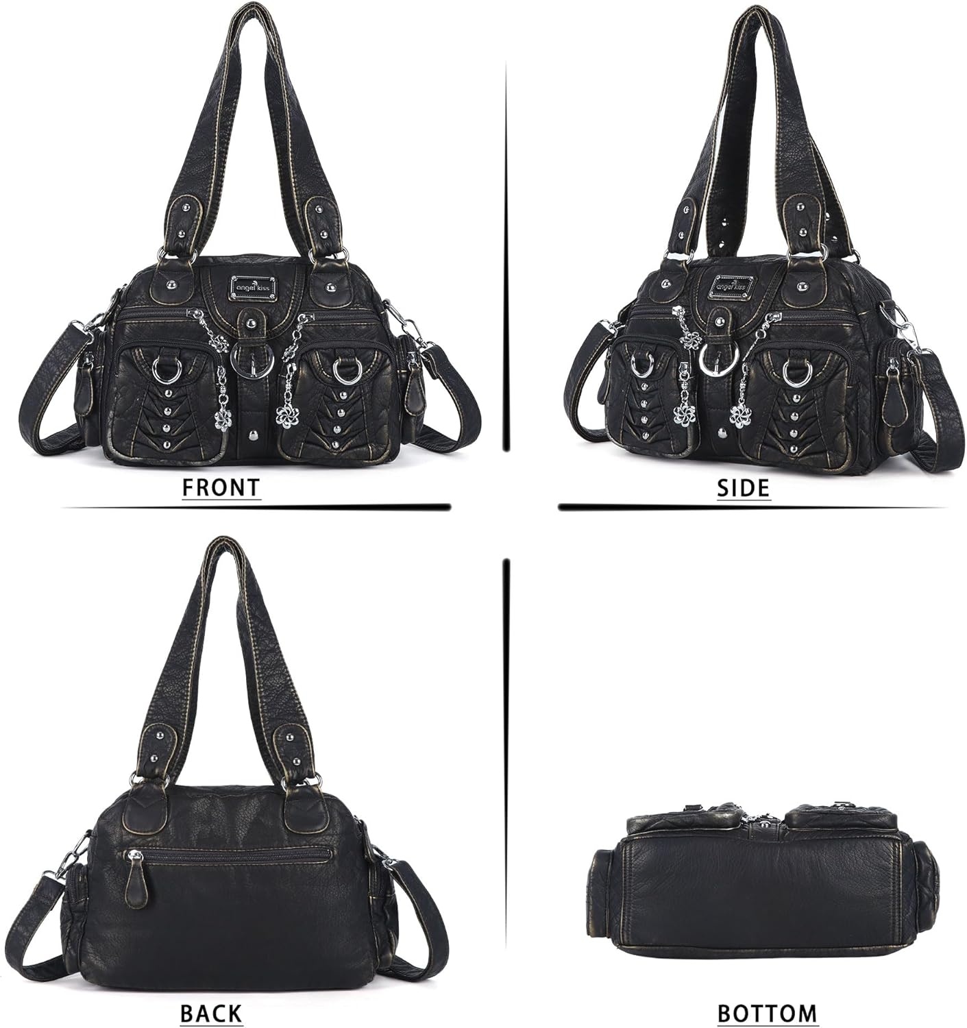 image:imageAngel Kiss Small Purse Handbag for Women Crossbody and Shoulder Bags Multipocket Soft Hobo PursesBronze
