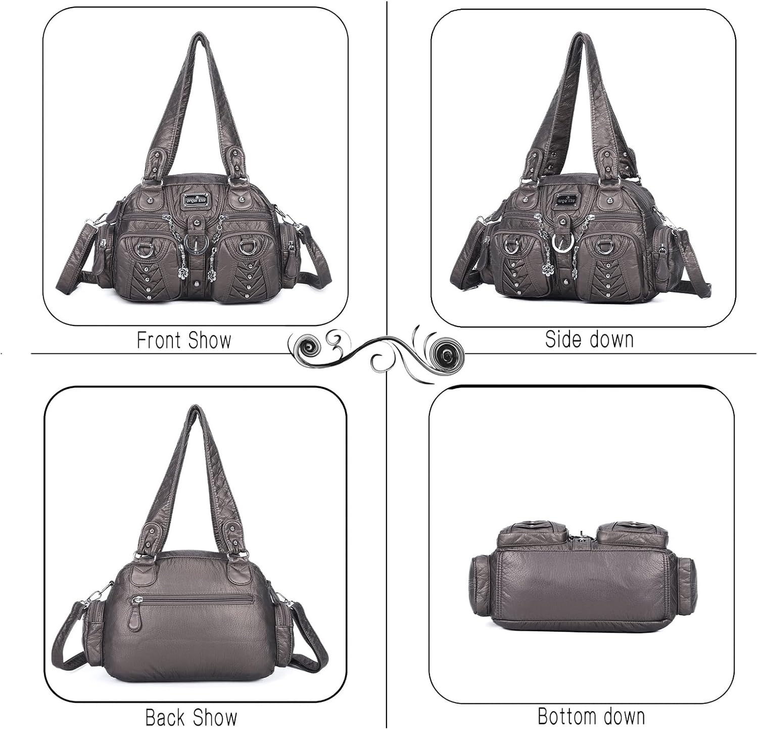 image:imageAngel Kiss Small Purse Handbag for Women Crossbody and Shoulder Bags Multipocket Soft Hobo PursesGrey