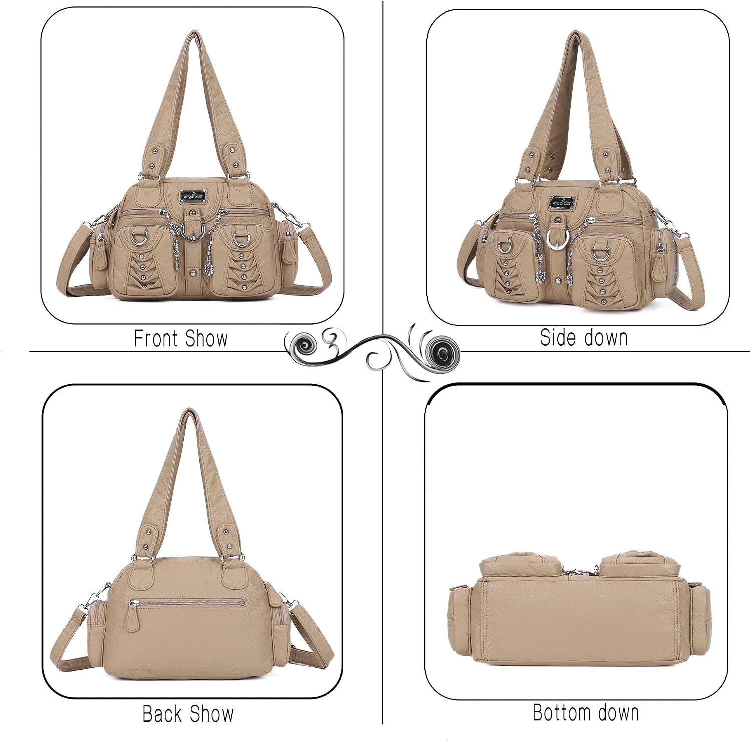 image:imageAngel Kiss Small Purse Handbag for Women Crossbody and Shoulder Bags Multipocket Soft Hobo PursesKhaki