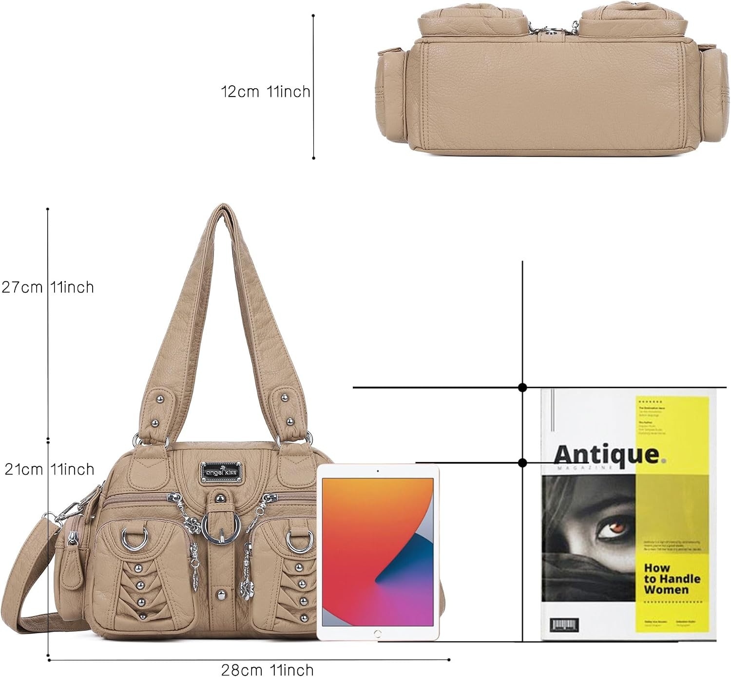 image:imageAngel Kiss Small Purse Handbag for Women Crossbody and Shoulder Bags Multipocket Soft Hobo PursesKhaki
