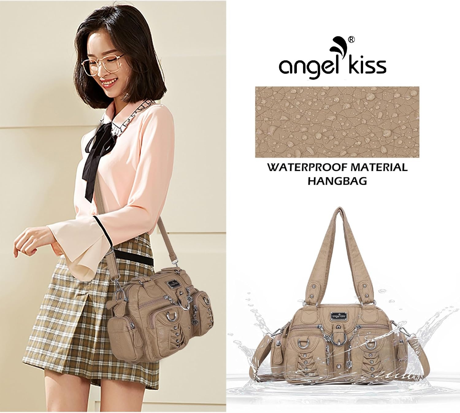 image:imageAngel Kiss Small Purse Handbag for Women Crossbody and Shoulder Bags Multipocket Soft Hobo PursesKhaki