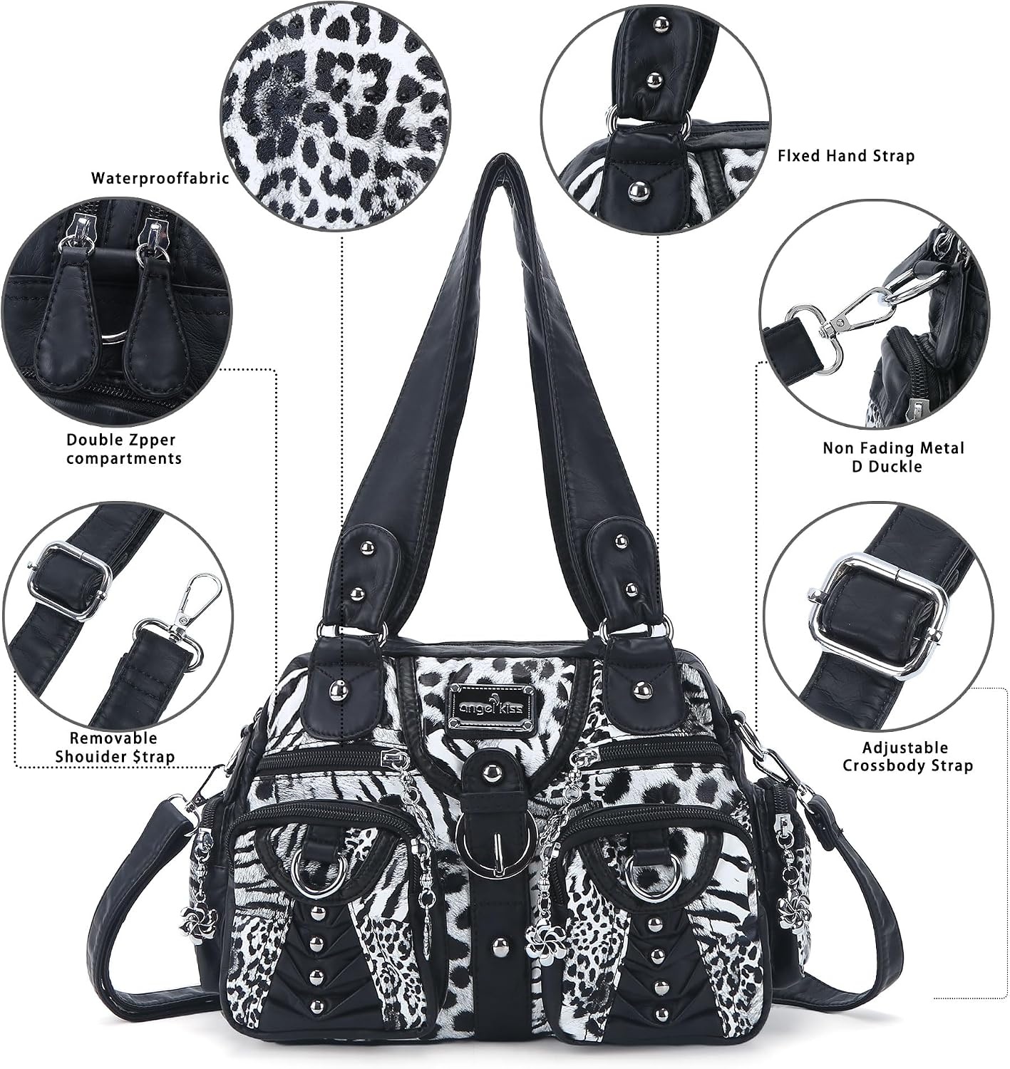 image:imageAngel Kiss Small Purse Handbag for Women Crossbody and Shoulder Bags Multipocket Soft Hobo PursesLeopard Black