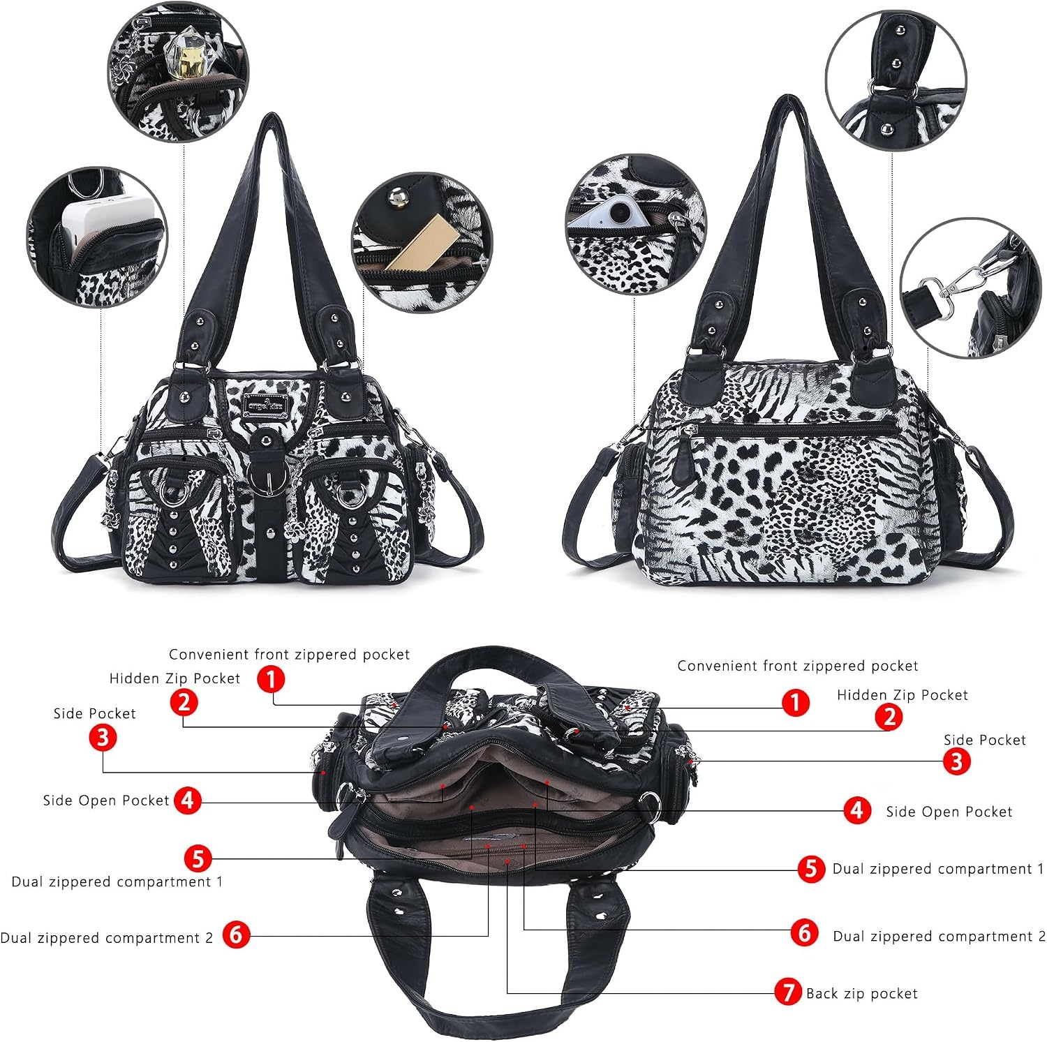 image:imageAngel Kiss Small Purse Handbag for Women Crossbody and Shoulder Bags Multipocket Soft Hobo PursesLeopard Black