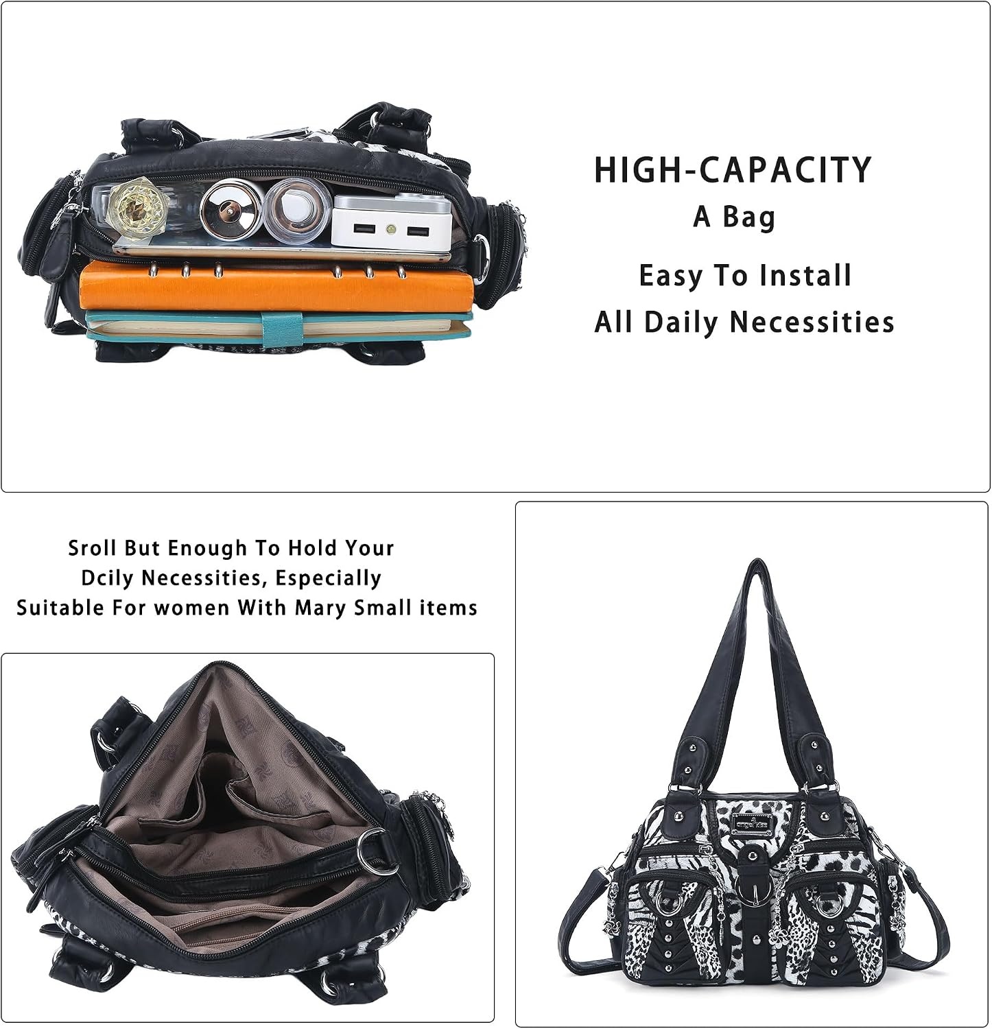 image:imageAngel Kiss Small Purse Handbag for Women Crossbody and Shoulder Bags Multipocket Soft Hobo PursesLeopard Black