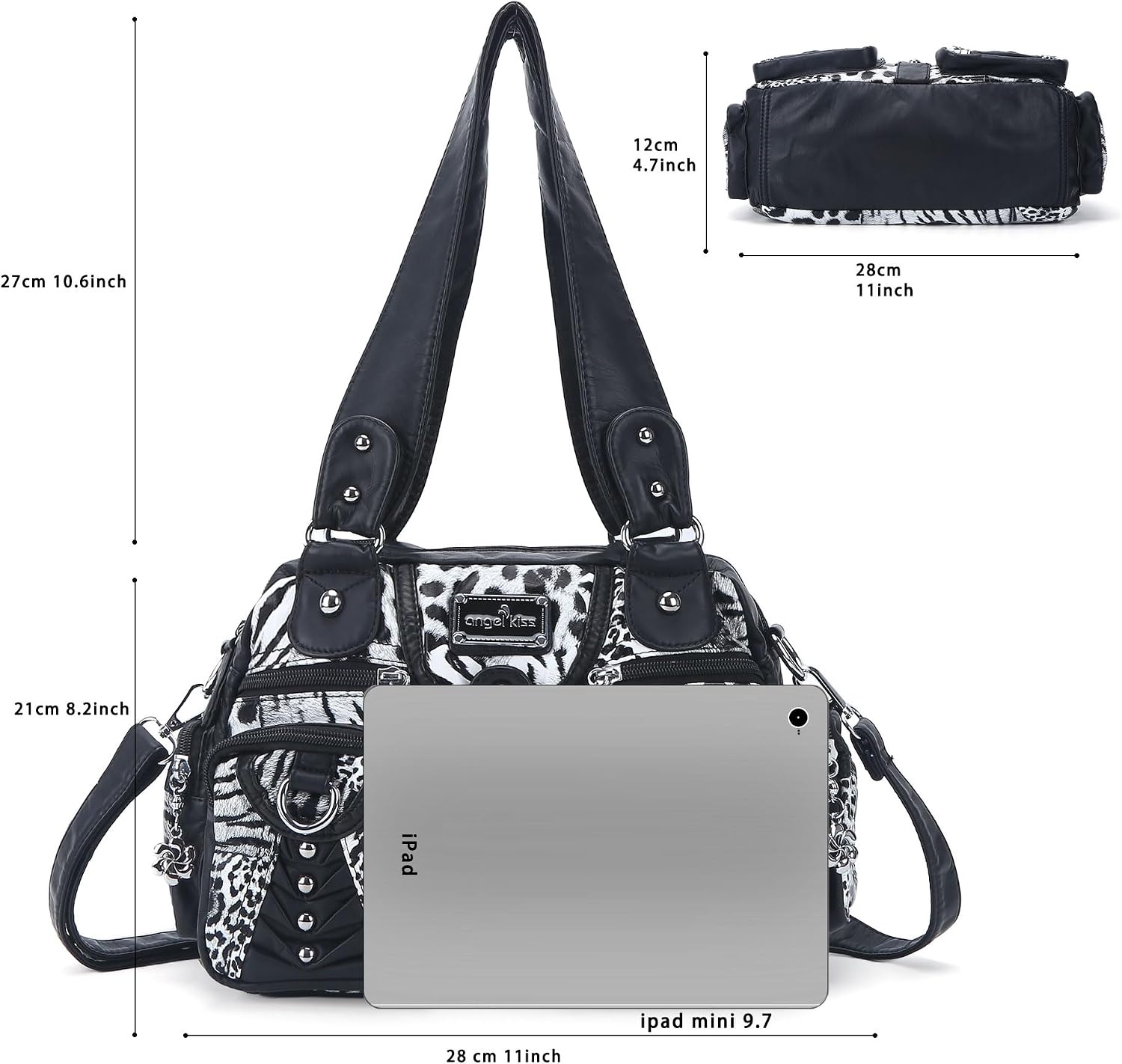 image:imageAngel Kiss Small Purse Handbag for Women Crossbody and Shoulder Bags Multipocket Soft Hobo PursesLeopard Black