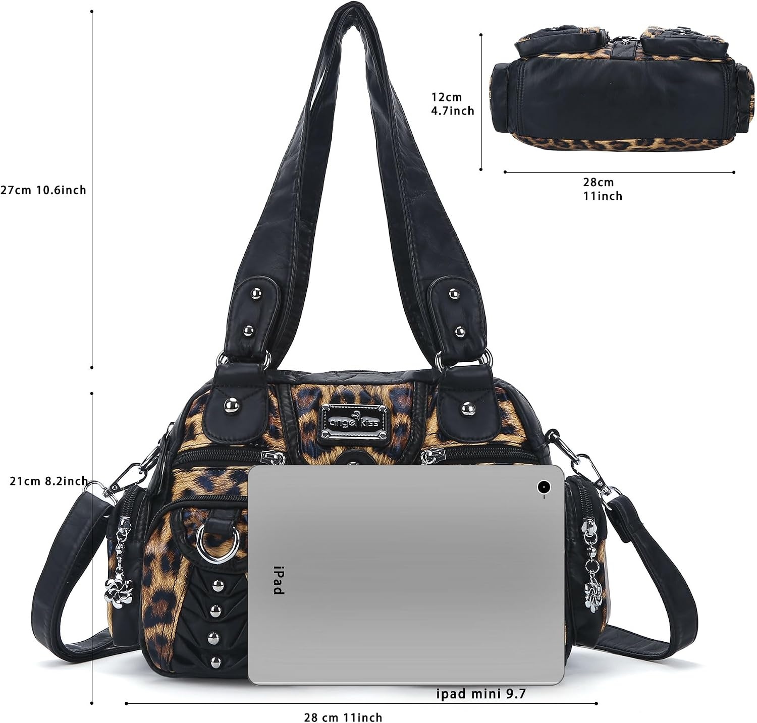 image:imageAngel Kiss Small Purse Handbag for Women Crossbody and Shoulder Bags Multipocket Soft Hobo PursesLeopard Brown