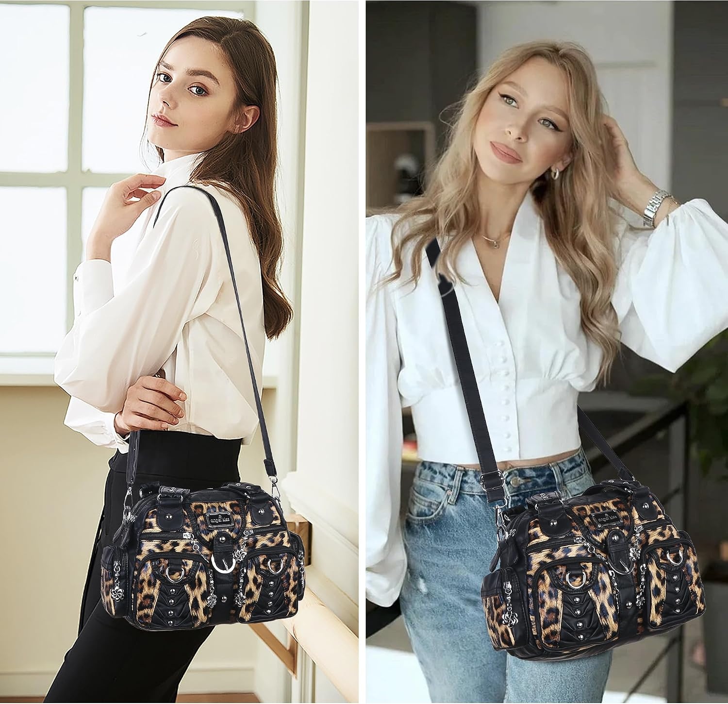 image:imageAngel Kiss Small Purse Handbag for Women Crossbody and Shoulder Bags Multipocket Soft Hobo PursesLeopard Brown