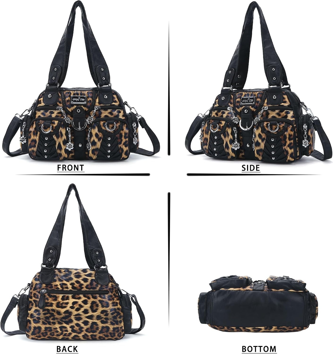 image:imageAngel Kiss Small Purse Handbag for Women Crossbody and Shoulder Bags Multipocket Soft Hobo PursesLeopard Brown