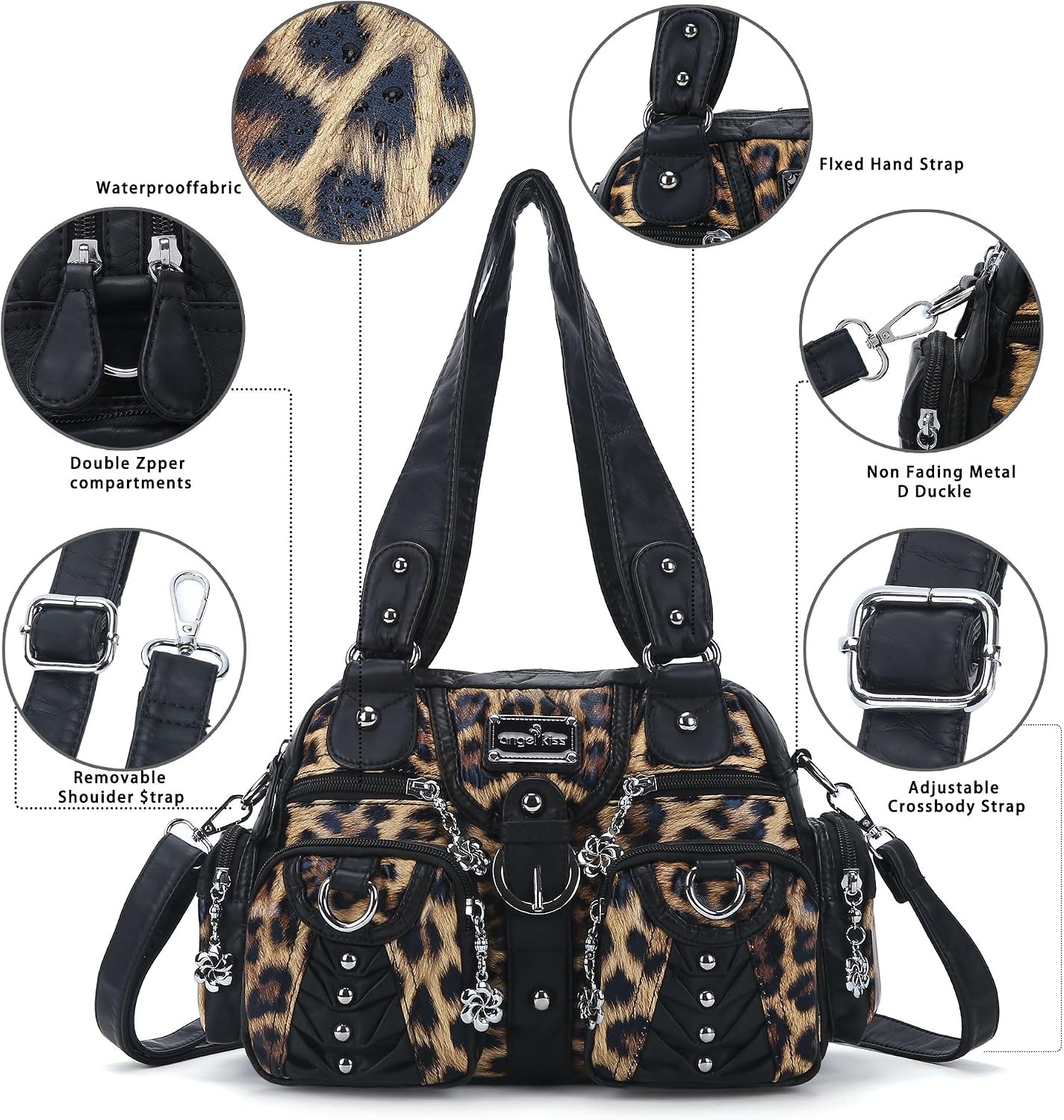 image:imageAngel Kiss Small Purse Handbag for Women Crossbody and Shoulder Bags Multipocket Soft Hobo PursesLeopard Brown