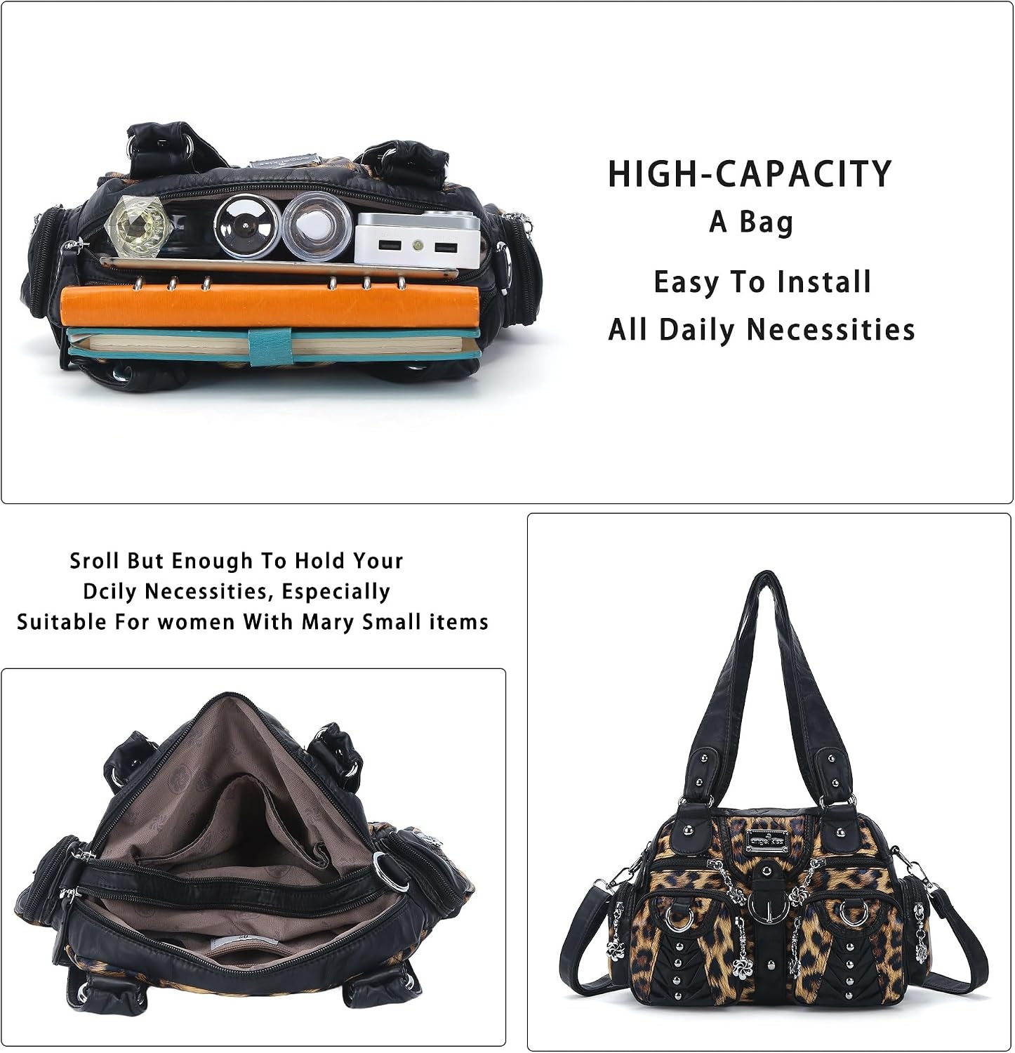 image:imageAngel Kiss Small Purse Handbag for Women Crossbody and Shoulder Bags Multipocket Soft Hobo PursesLeopard Brown