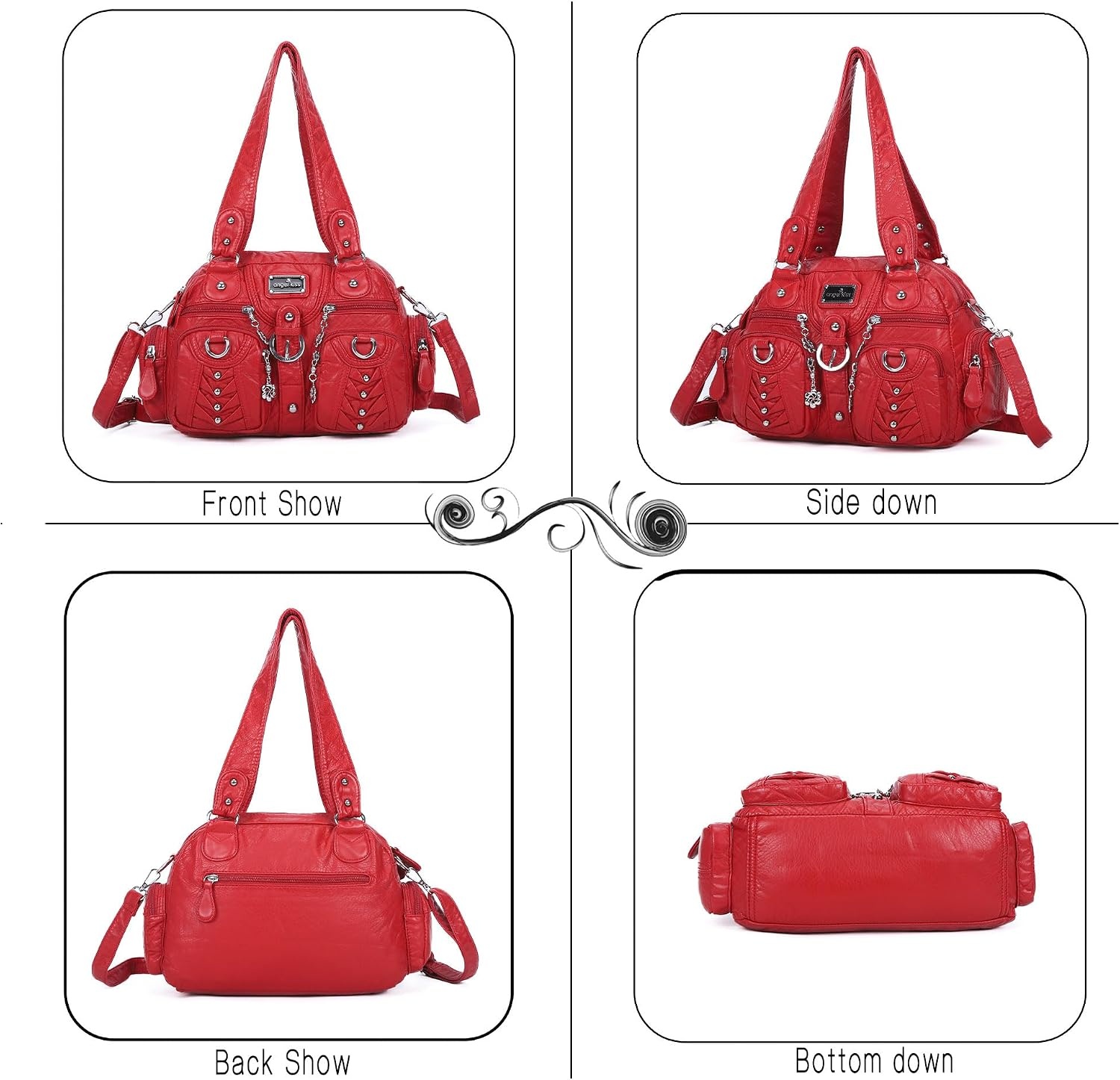 image:imageAngel Kiss Small Purse Handbag for Women Crossbody and Shoulder Bags Multipocket Soft Hobo PursesRed