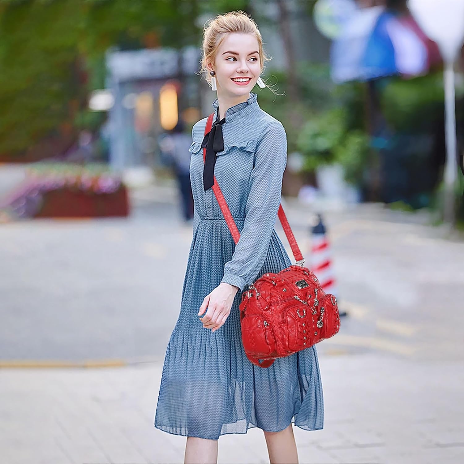 image:imageAngel Kiss Small Purse Handbag for Women Crossbody and Shoulder Bags Multipocket Soft Hobo PursesRed