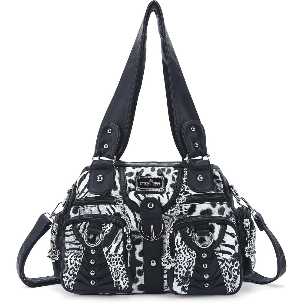 image:imageAngel Kiss Small Purse Handbag for Women Crossbody and Shoulder Bags Multipocket Soft Hobo PursesLeopard Black