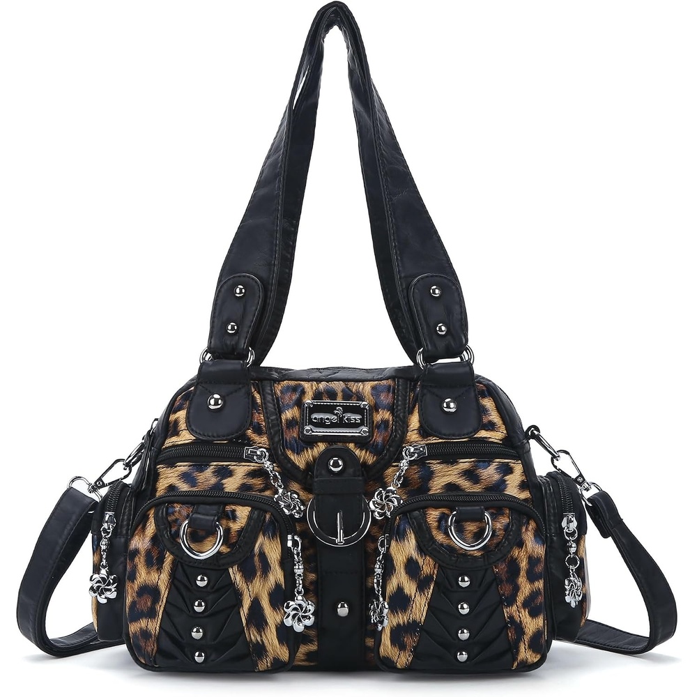 image:imageAngel Kiss Small Purse Handbag for Women Crossbody and Shoulder Bags Multipocket Soft Hobo PursesLeopard Brown