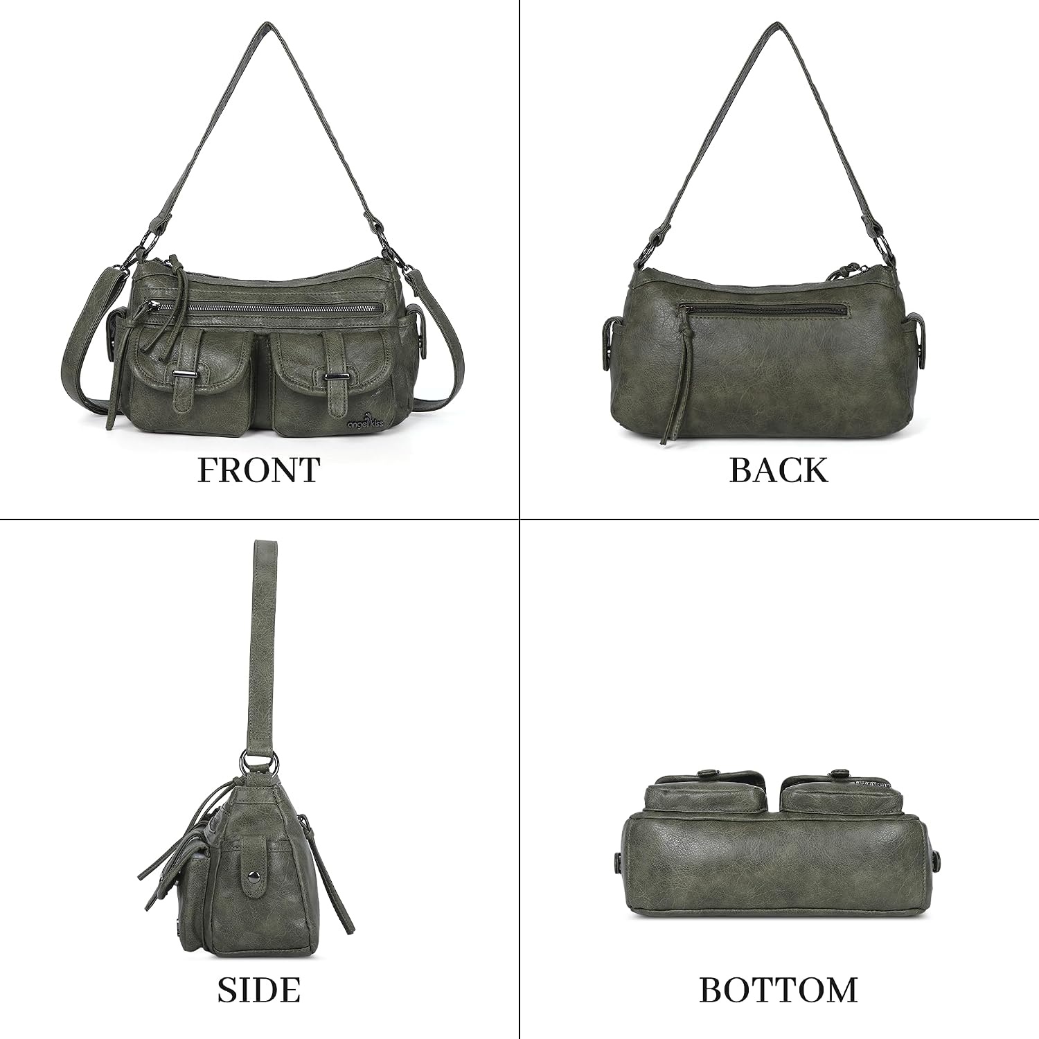 image:imageAngel Kiss Hobo Purses for Women Crossbody Shoulder Bag Ladies Multi Pocket Handbags with Adjustable Shoulder Strap Soft Vegan LeatherGreen