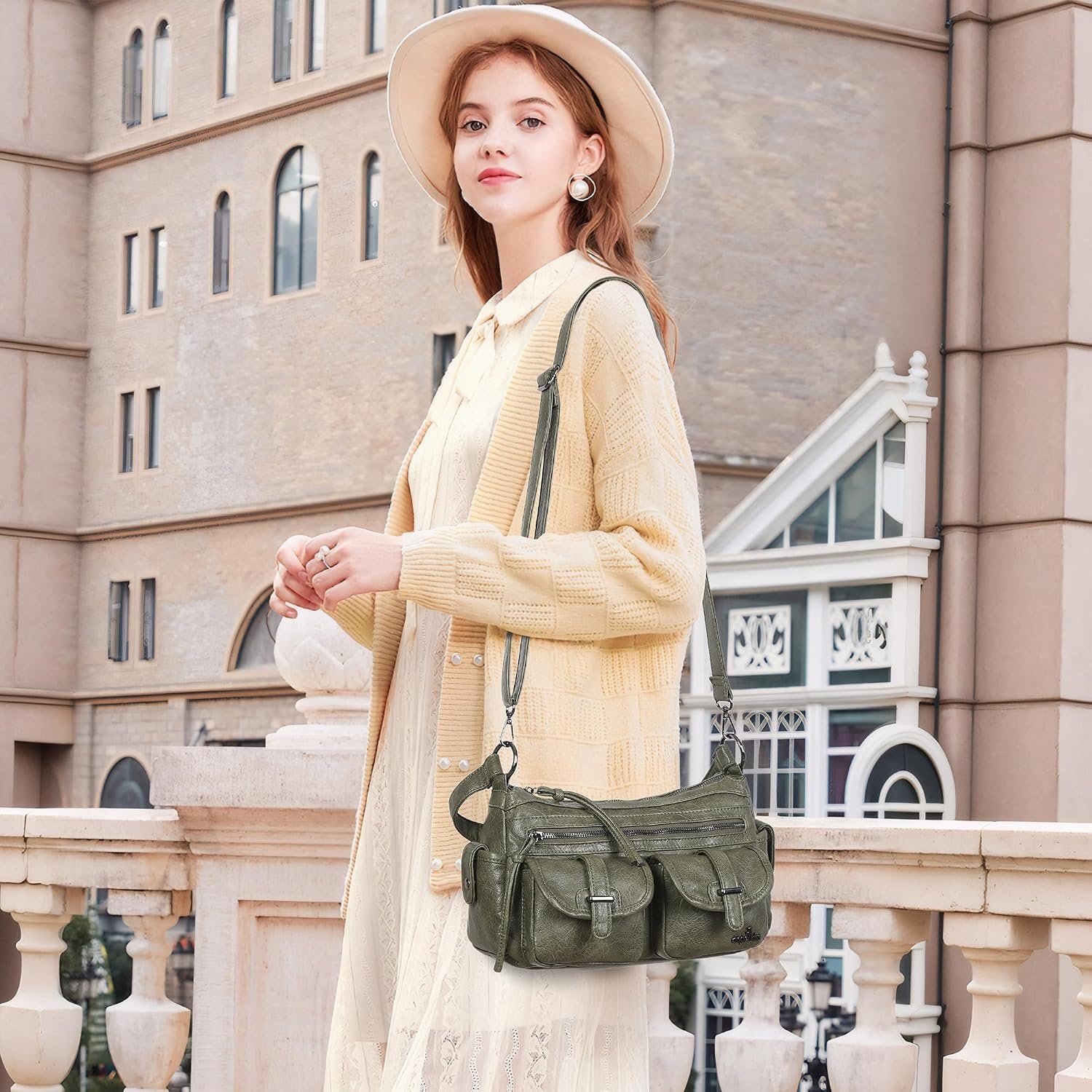 image:imageAngel Kiss Hobo Purses for Women Crossbody Shoulder Bag Ladies Multi Pocket Handbags with Adjustable Shoulder Strap Soft Vegan LeatherGreen