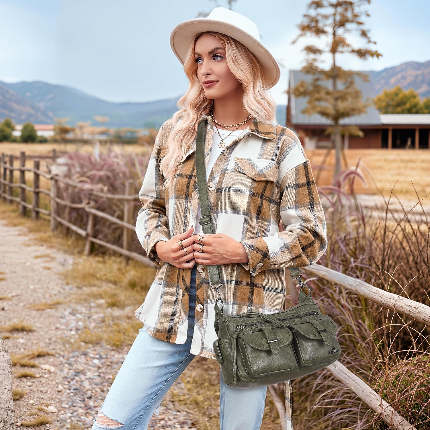 image:imageAngel Kiss Hobo Purses for Women Crossbody Shoulder Bag Ladies Multi Pocket Handbags with Adjustable Shoulder Strap Soft Vegan LeatherGreen