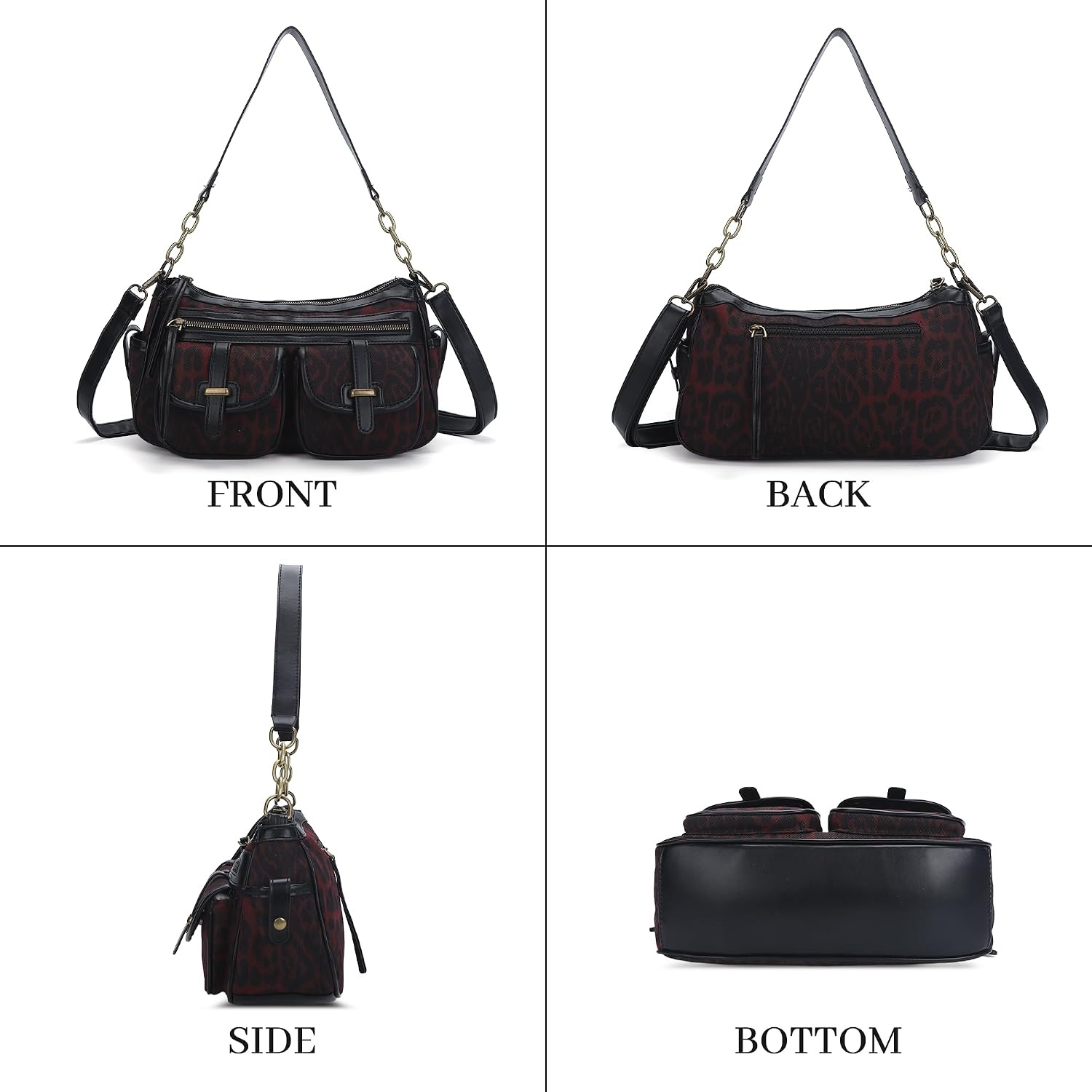 image:imageAngel Kiss Hobo Purses for Women Crossbody Shoulder Bag Ladies Multi Pocket Handbags with Adjustable Shoulder Strap Soft Vegan LeatherLeopard Burgundy