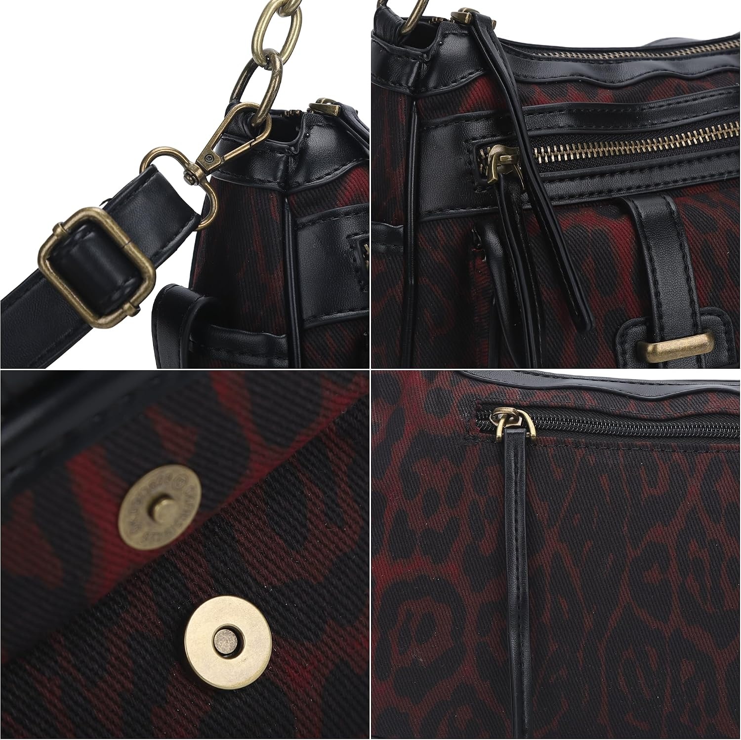 image:imageAngel Kiss Hobo Purses for Women Crossbody Shoulder Bag Ladies Multi Pocket Handbags with Adjustable Shoulder Strap Soft Vegan LeatherLeopard Burgundy