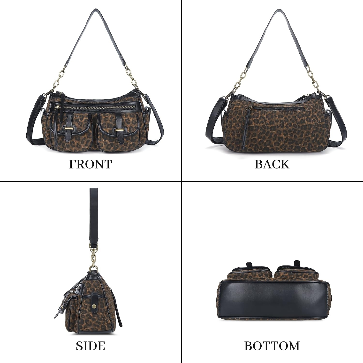 image:imageAngel Kiss Hobo Purses for Women Crossbody Shoulder Bag Ladies Multi Pocket Handbags with Adjustable Shoulder Strap Soft Vegan LeatherLeopard Coffee