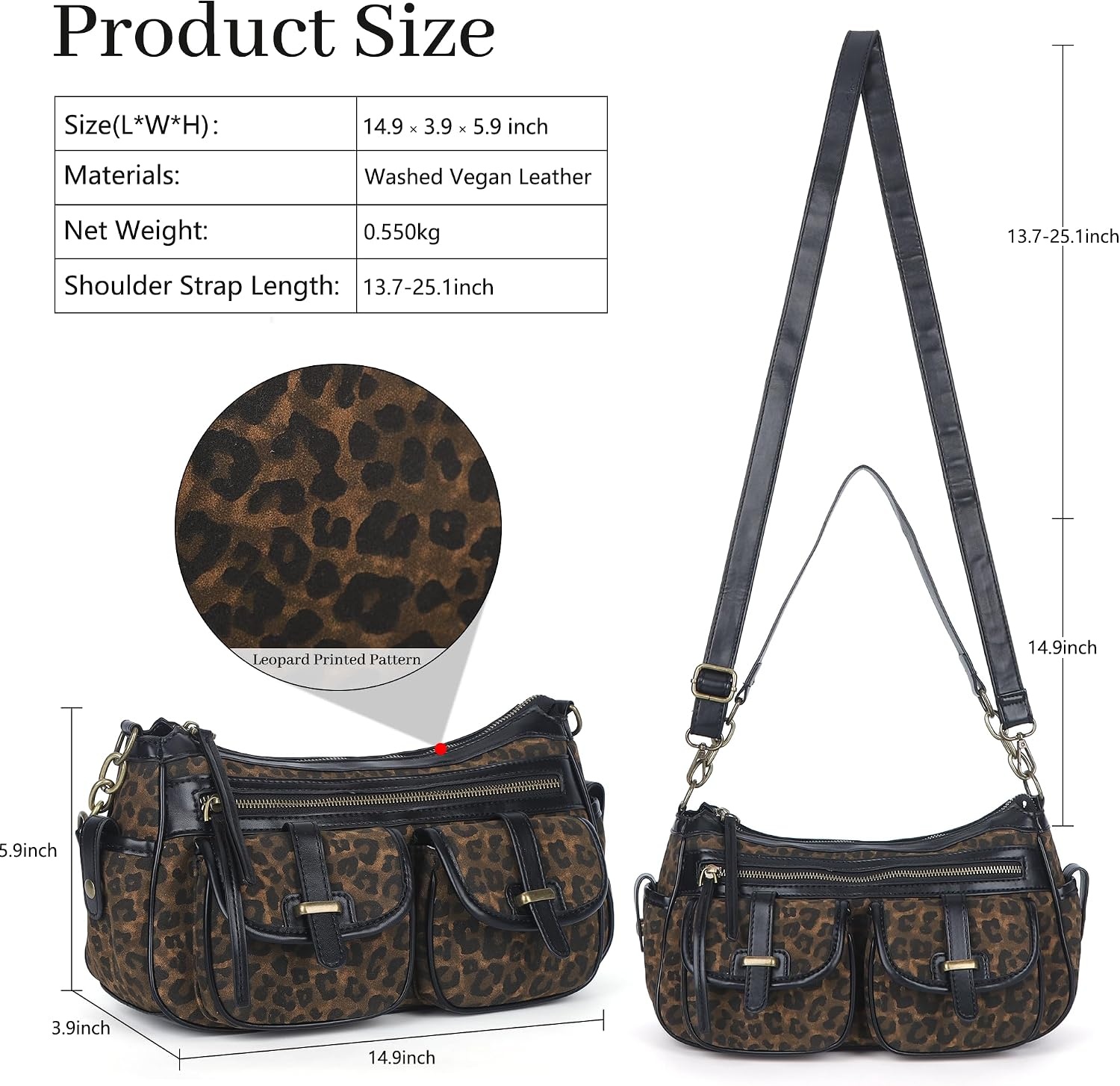 image:imageAngel Kiss Hobo Purses for Women Crossbody Shoulder Bag Ladies Multi Pocket Handbags with Adjustable Shoulder Strap Soft Vegan LeatherLeopard Coffee