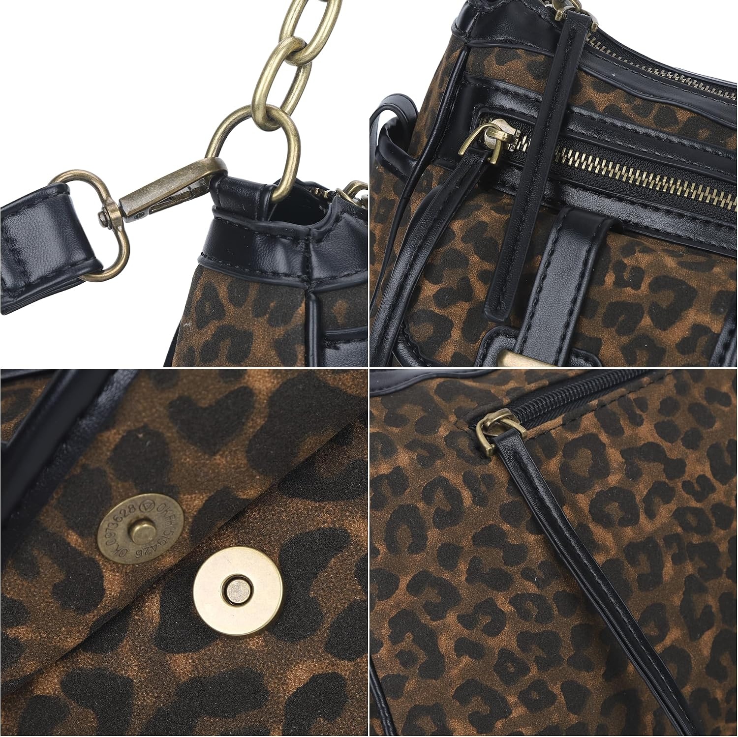 image:imageAngel Kiss Hobo Purses for Women Crossbody Shoulder Bag Ladies Multi Pocket Handbags with Adjustable Shoulder Strap Soft Vegan LeatherLeopard Coffee