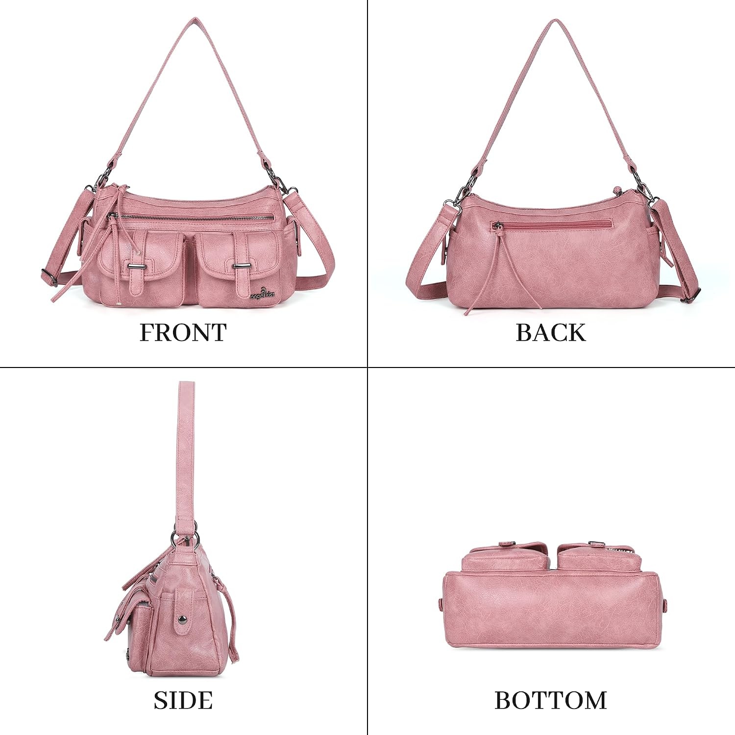 image:imageAngel Kiss Hobo Purses for Women Crossbody Shoulder Bag Ladies Multi Pocket Handbags with Adjustable Shoulder Strap Soft Vegan LeatherPink