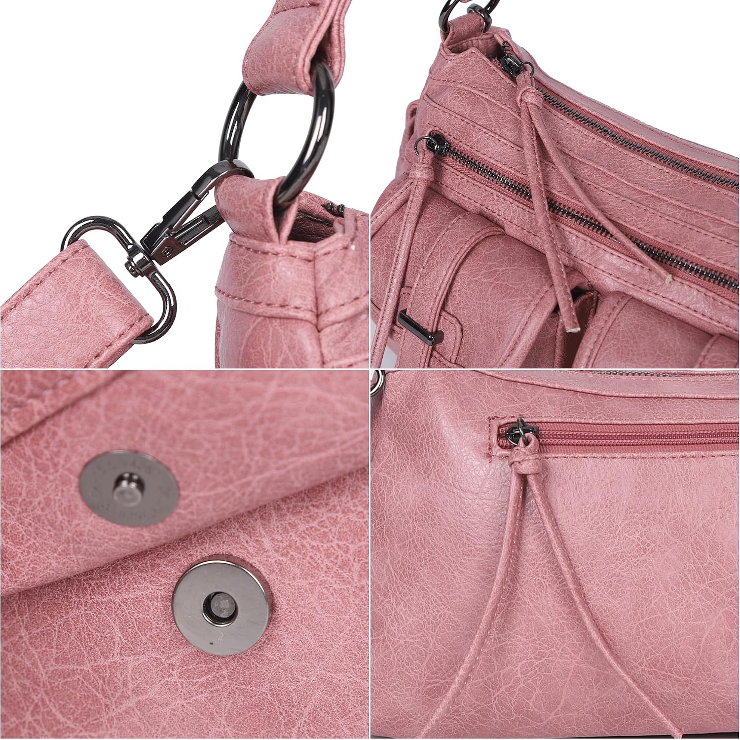 image:imageAngel Kiss Hobo Purses for Women Crossbody Shoulder Bag Ladies Multi Pocket Handbags with Adjustable Shoulder Strap Soft Vegan LeatherPink
