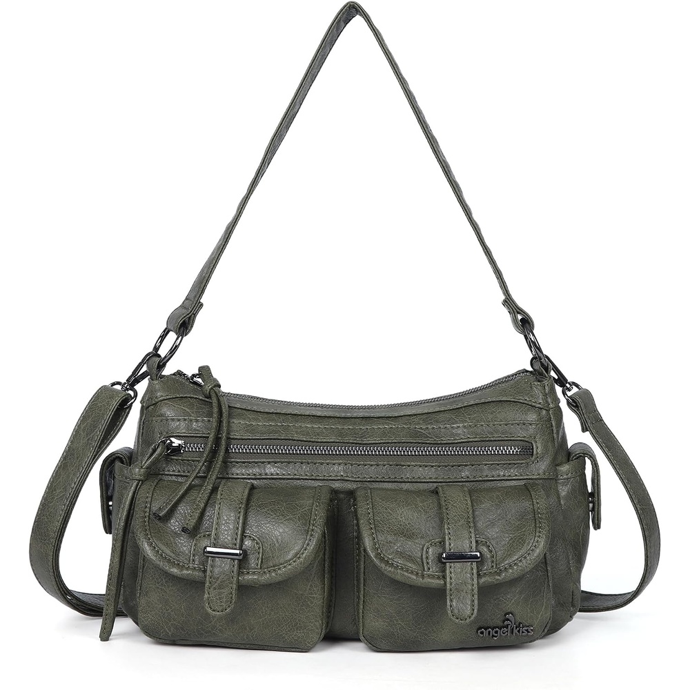 image:imageAngel Kiss Hobo Purses for Women Crossbody Shoulder Bag Ladies Multi Pocket Handbags with Adjustable Shoulder Strap  Soft Vegan LeatherGreen