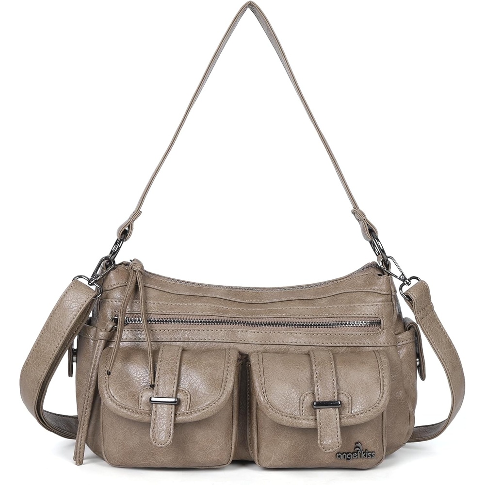 image:imageAngel Kiss Hobo Purses for Women Crossbody Shoulder Bag Ladies Multi Pocket Handbags with Adjustable Shoulder Strap  Soft Vegan LeatherKhaki