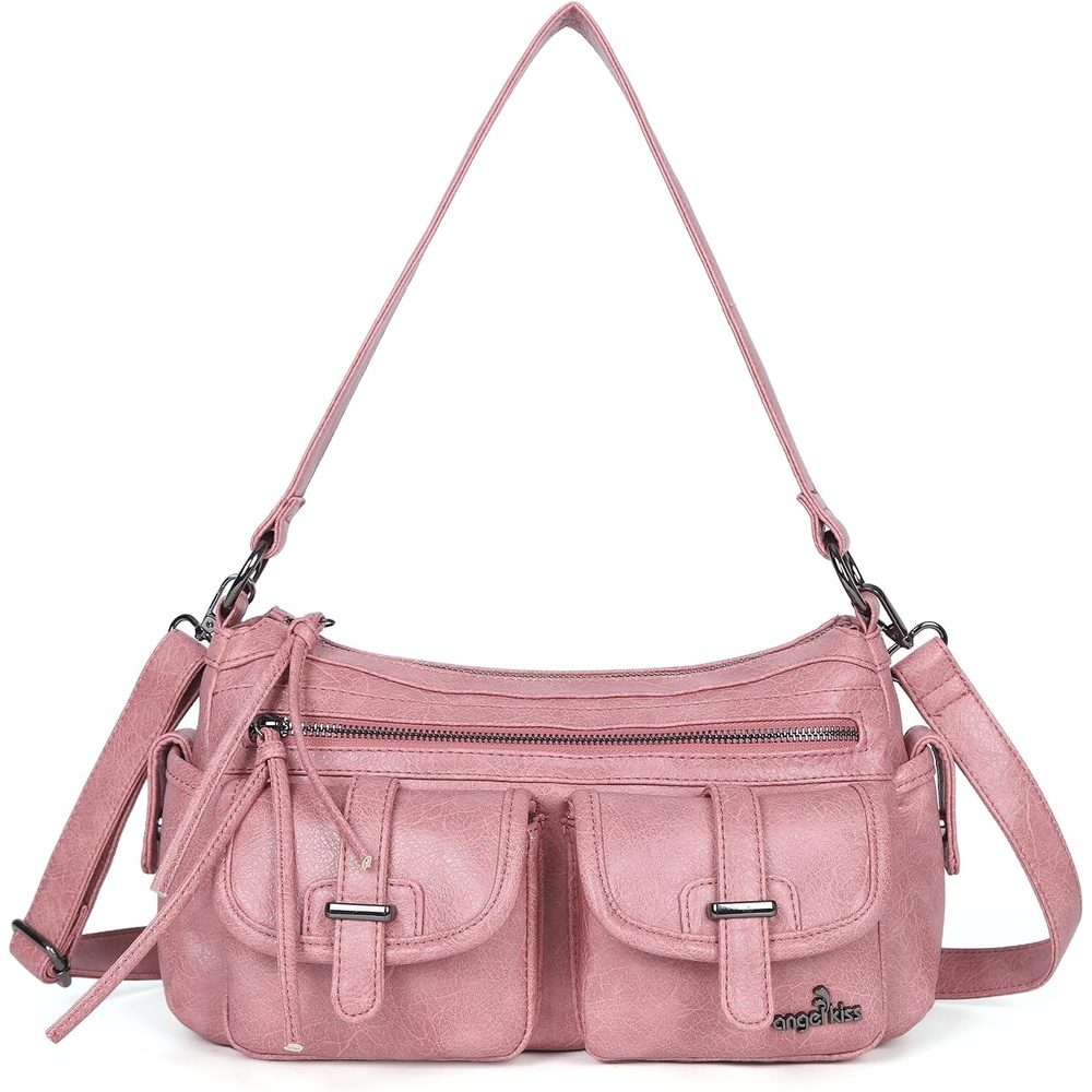 image:imageAngel Kiss Hobo Purses for Women Crossbody Shoulder Bag Ladies Multi Pocket Handbags with Adjustable Shoulder Strap  Soft Vegan LeatherPink