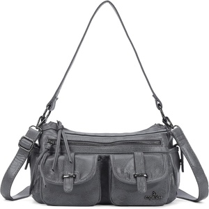 Angel Kiss Hobo Purses for Women Crossbody Shoulder Bag Ladies Multi Pocket Handbags with Adjustable Shoulder Strap | Soft Vegan Leather(Grey)