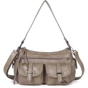 Angel Kiss Hobo Purses for Women Crossbody Shoulder Bag Ladies Multi Pocket Handbags with Adjustable Shoulder Strap | Soft Vegan Leather(Khaki)