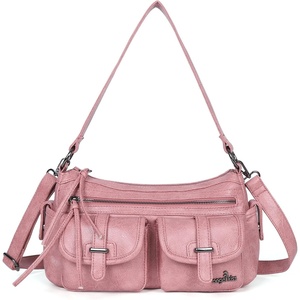 Angel Kiss Hobo Purses for Women Crossbody Shoulder Bag Ladies Multi Pocket Handbags with Adjustable Shoulder Strap | Soft Vegan Leather(Pink)