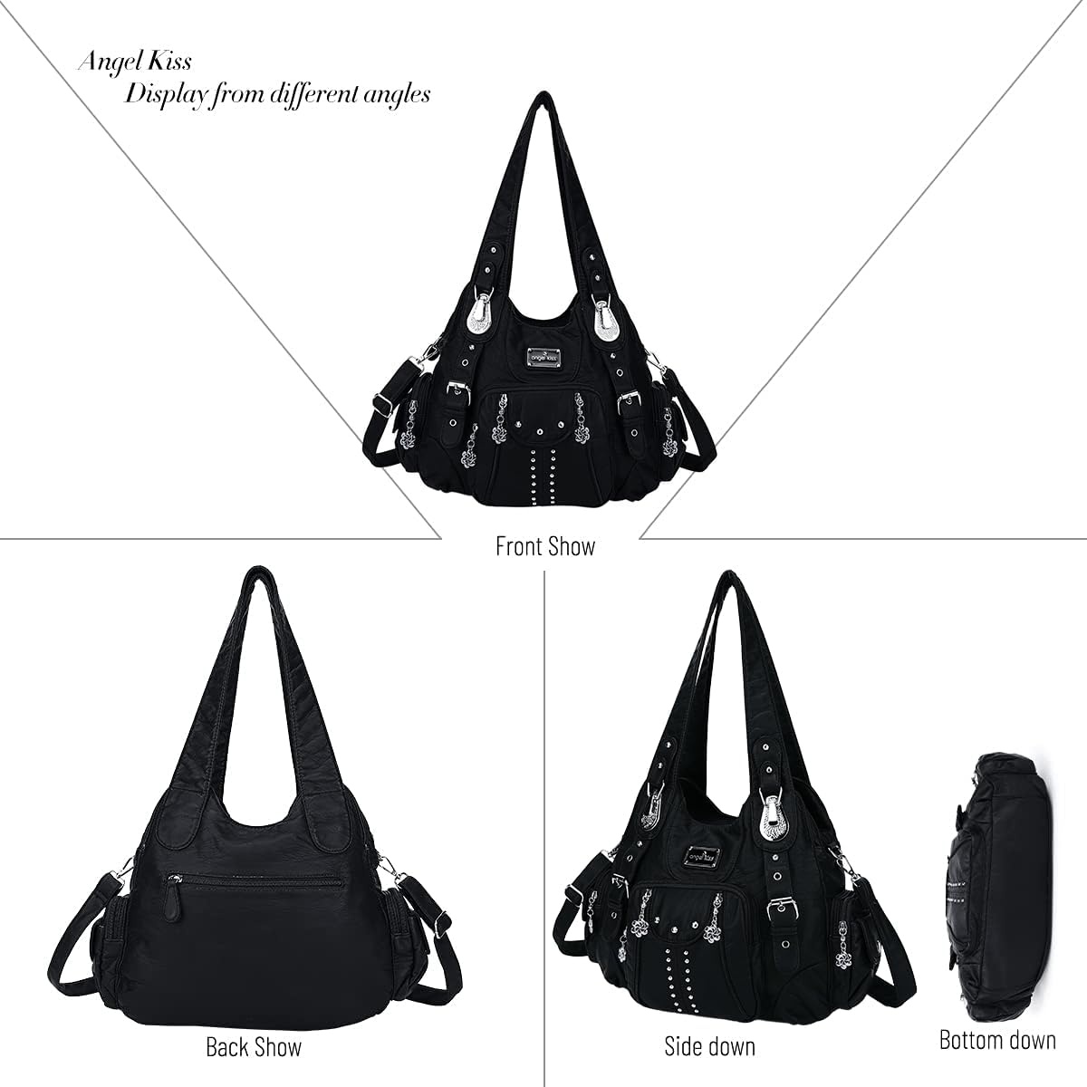 image:imageAngel Kiss Purses for Women Soft PU Leather Large Hobo Bags for Women Shoulder Bag Soft1581blackus