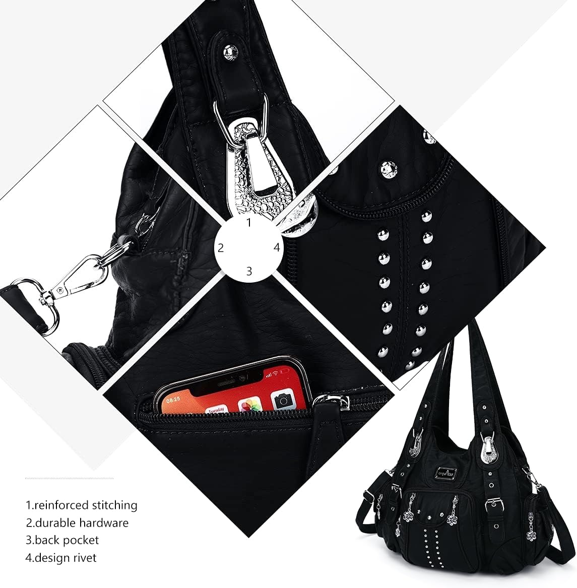 image:imageAngel Kiss Purses for Women Soft PU Leather Large Hobo Bags for Women Shoulder Bag Soft1581blackus