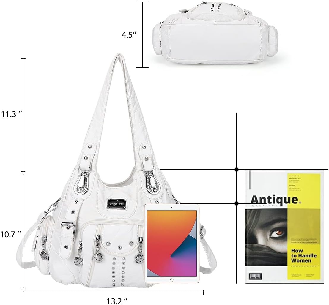 image:imageAngel Kiss Purses for Women Soft PU Leather Large Hobo Bags for Women Shoulder Bag Soft15825whiteus