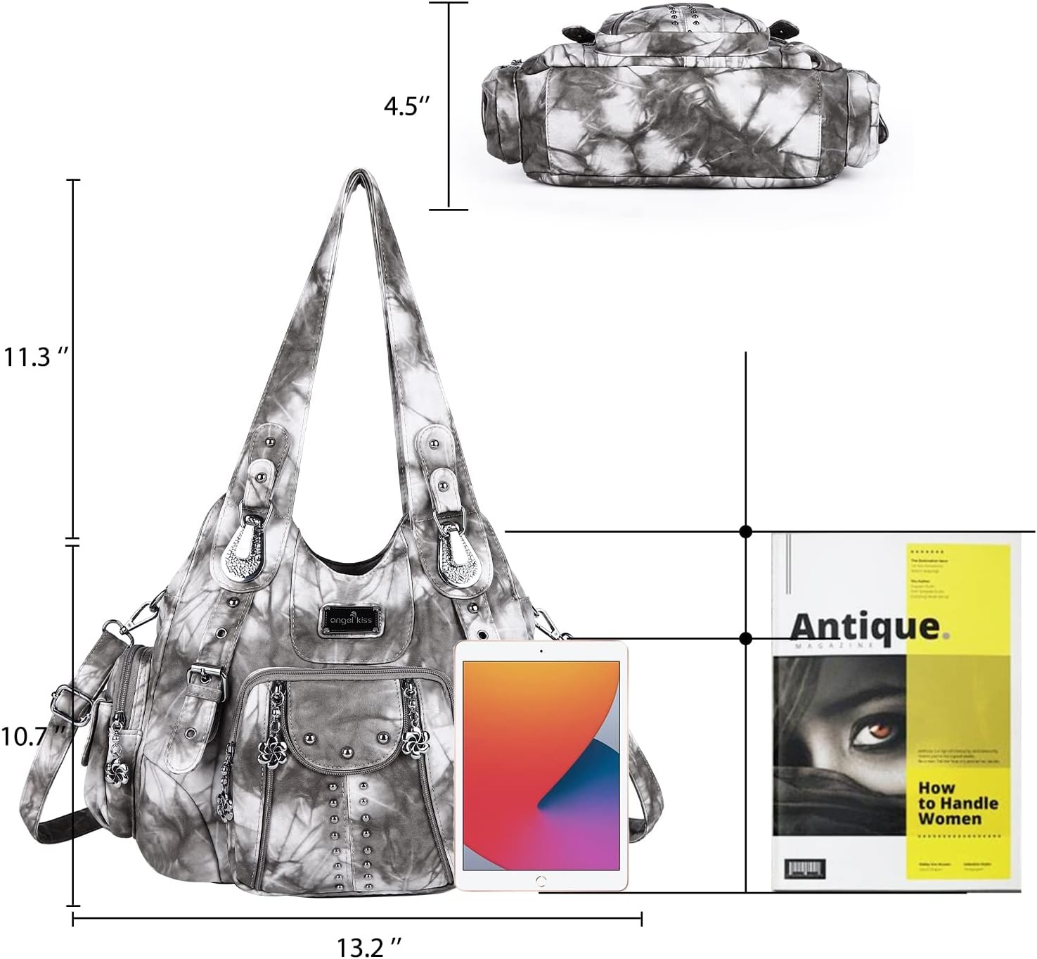 image:imageAngel Kiss Purses for Women Soft PU Leather Large Hobo Bags for Women Shoulder Bag Soft702819grey