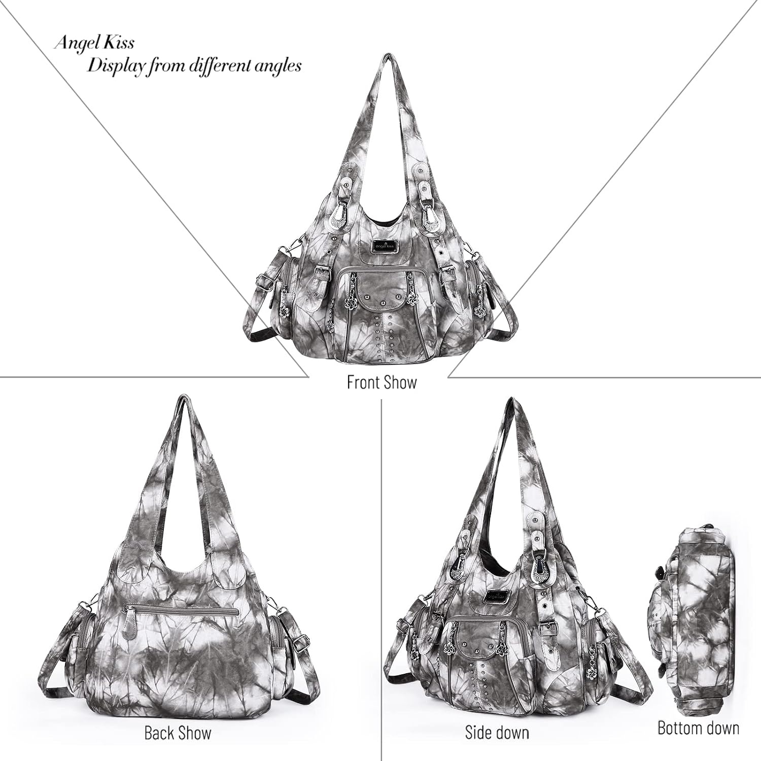 image:imageAngel Kiss Purses for Women Soft PU Leather Large Hobo Bags for Women Shoulder Bag Soft702819grey