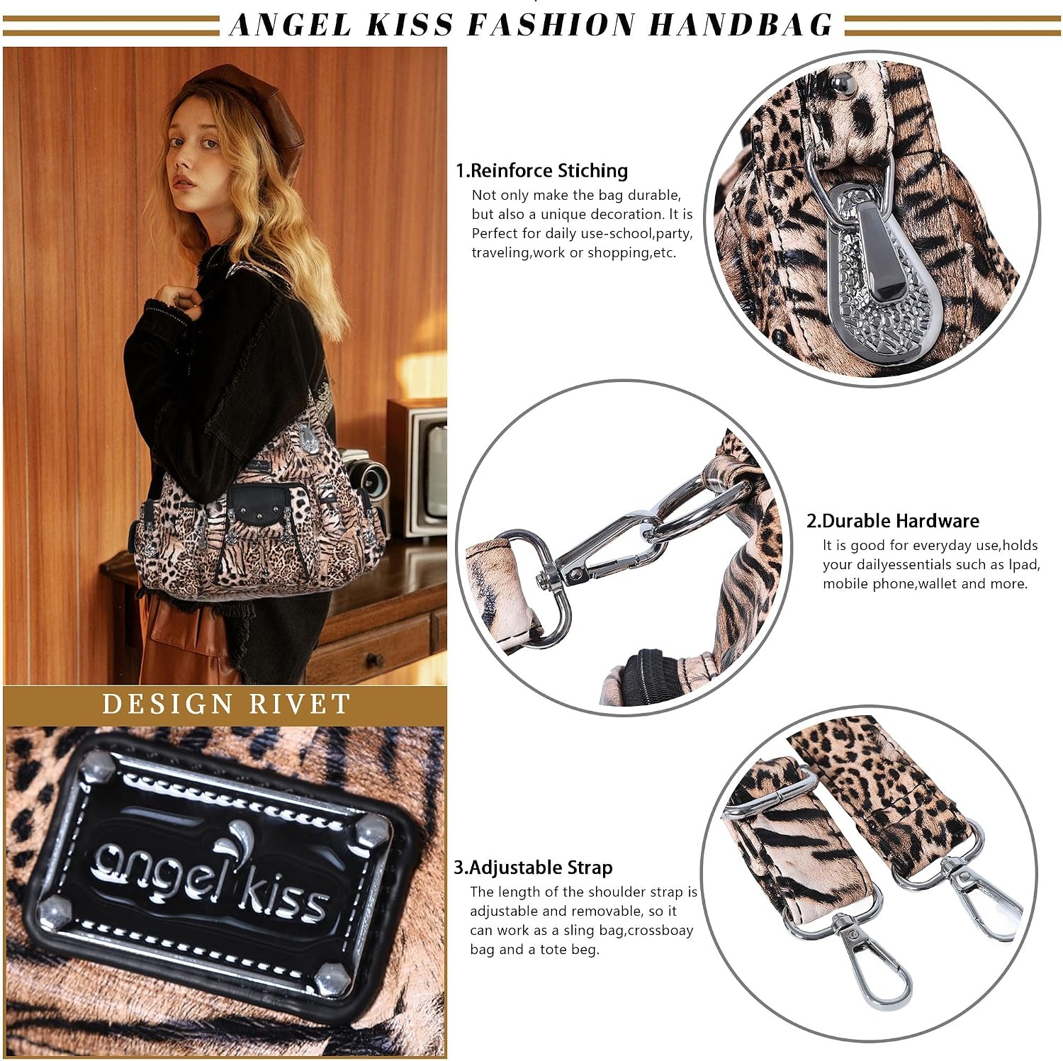 image:imageAngel Kiss Purses for Women Soft PU Leather Large Hobo Bags for Women Shoulder Bag SoftBrown Black