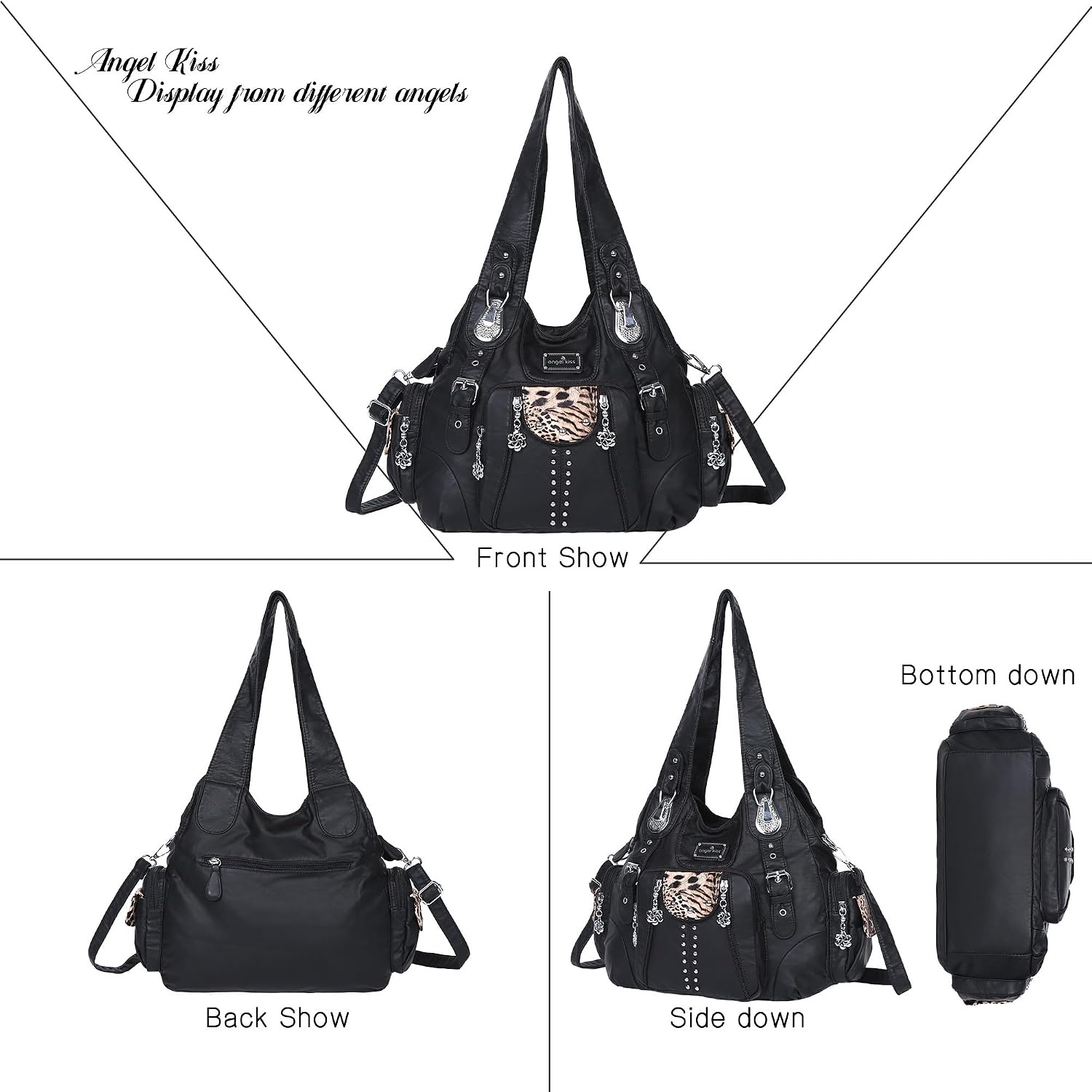 image:imageAngel Kiss Purses for Women Soft PU Leather Large Hobo Bags for Women Shoulder Bag SoftPblack Brown
