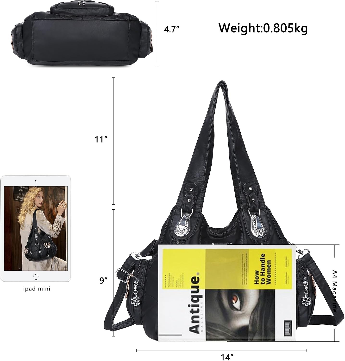 image:imageAngel Kiss Purses for Women Soft PU Leather Large Hobo Bags for Women Shoulder Bag SoftPblack Brown