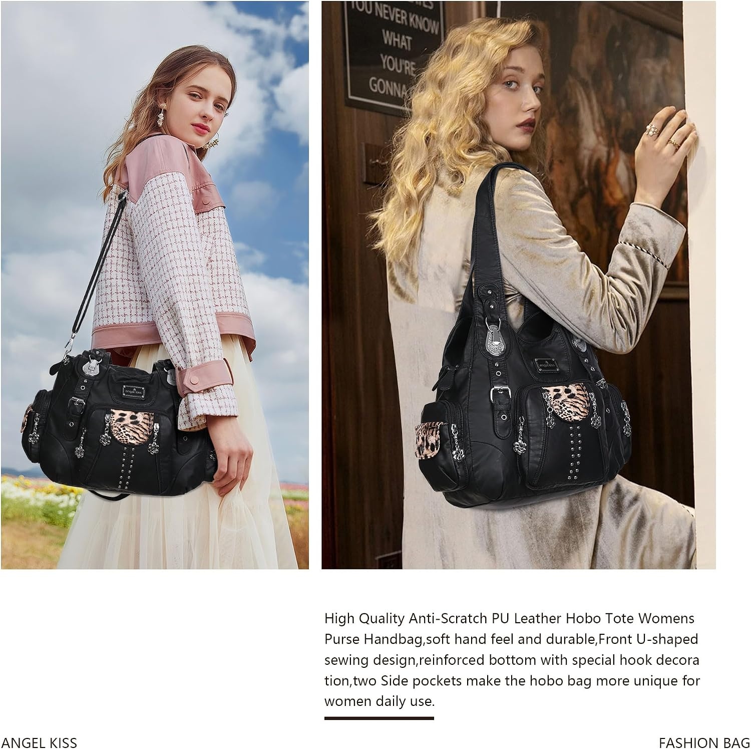 image:imageAngel Kiss Purses for Women Soft PU Leather Large Hobo Bags for Women Shoulder Bag SoftPblack Brown