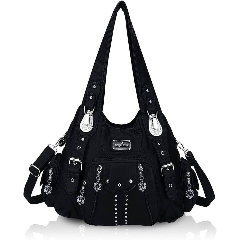 image:imageAngel Kiss Purses for Women Soft PU Leather Large Hobo Bags for Women Shoulder Bag  Soft1581blackus