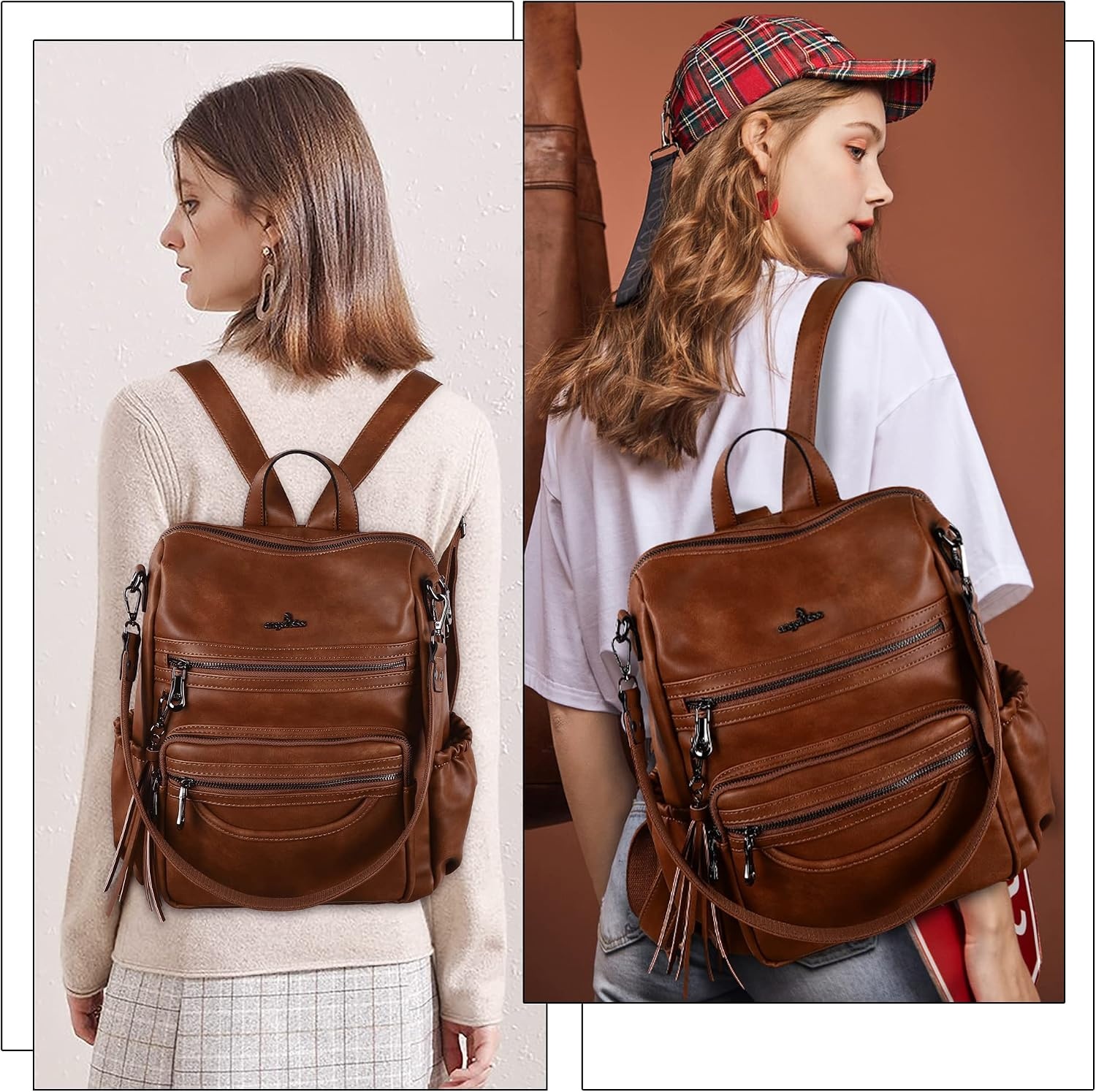 image:imageAngel Kiss Womens Backpacks amp Purse PU Leather Zipper Casual Backpacks amp Shoulder Bags94brown