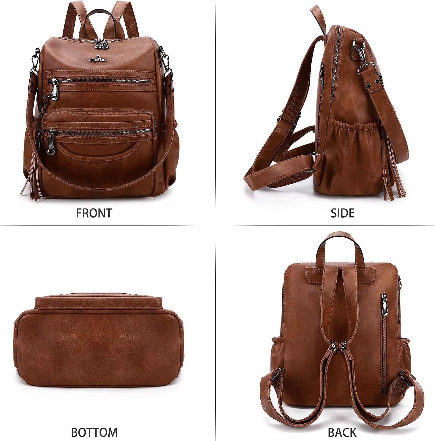 image:imageAngel Kiss Womens Backpacks amp Purse PU Leather Zipper Casual Backpacks amp Shoulder Bags94brown