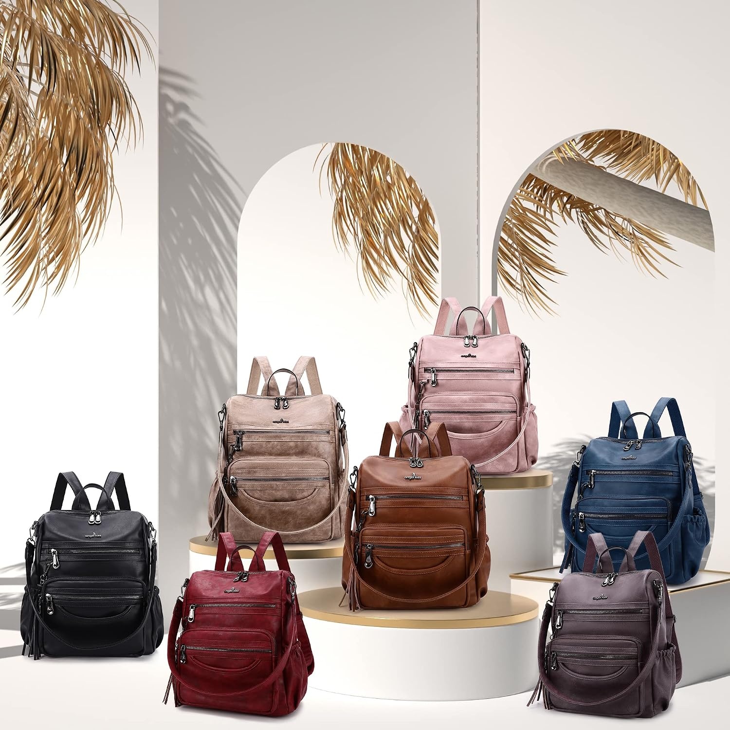image:imageAngel Kiss Womens Backpacks amp Purse PU Leather Zipper Casual Backpacks amp Shoulder Bags94brown