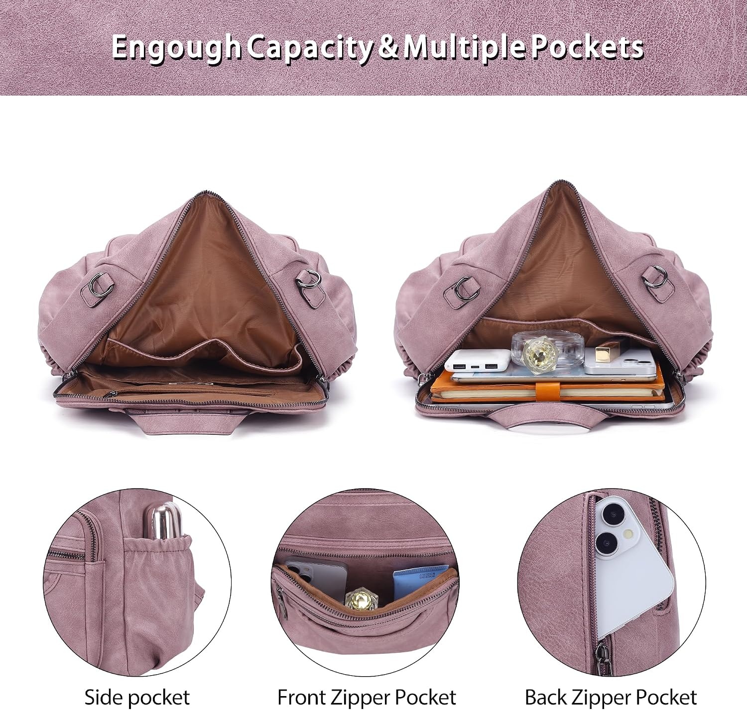 image:imageAngel Kiss Womens Backpacks amp Purse PU Leather Zipper Casual Backpacks amp Shoulder BagsRetro Pink