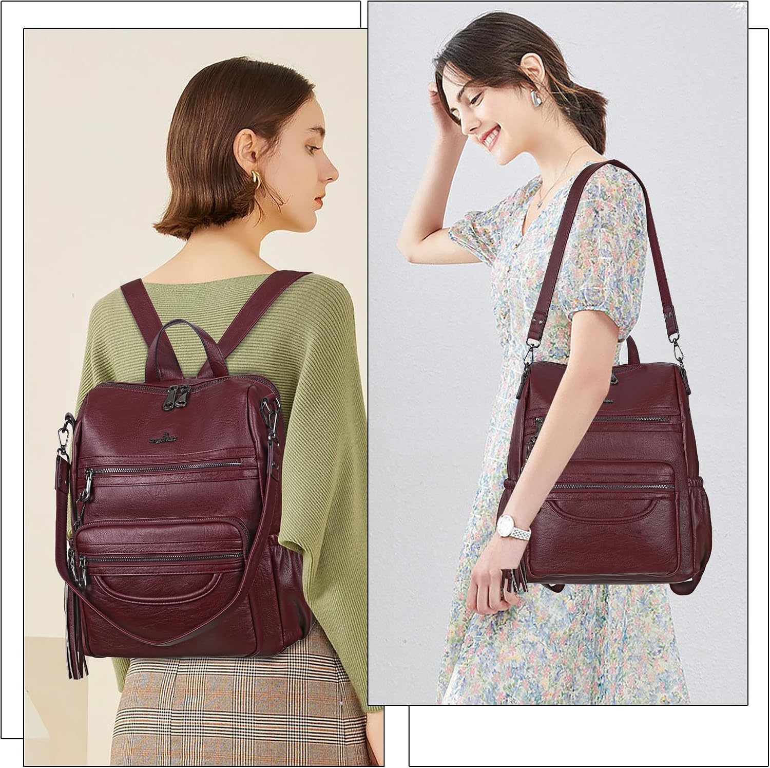 image:imageAngel Kiss Womens Backpacks amp Purse PU Leather Zipper Casual Backpacks amp Shoulder BagsY21wine